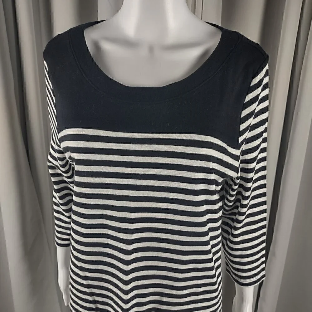Kim Rogers Black, White Stripe Soft 100% Cotton 3/4 Sleeve Top Blouse Size PXL - Picture 2 of 12